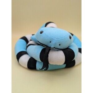 Vtg Oriental Trading Co Plush Snake Blue Black White Striped Jumbo Stuffed 5ft *